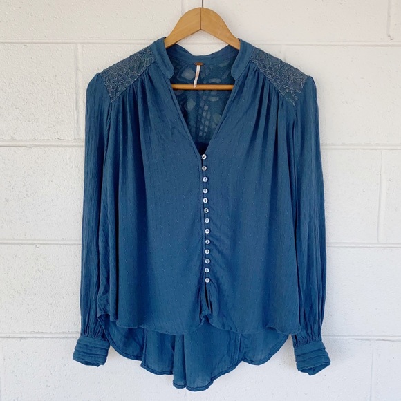 Free People Canyon Rose Blue Peasant Top - Picture 2 of 12